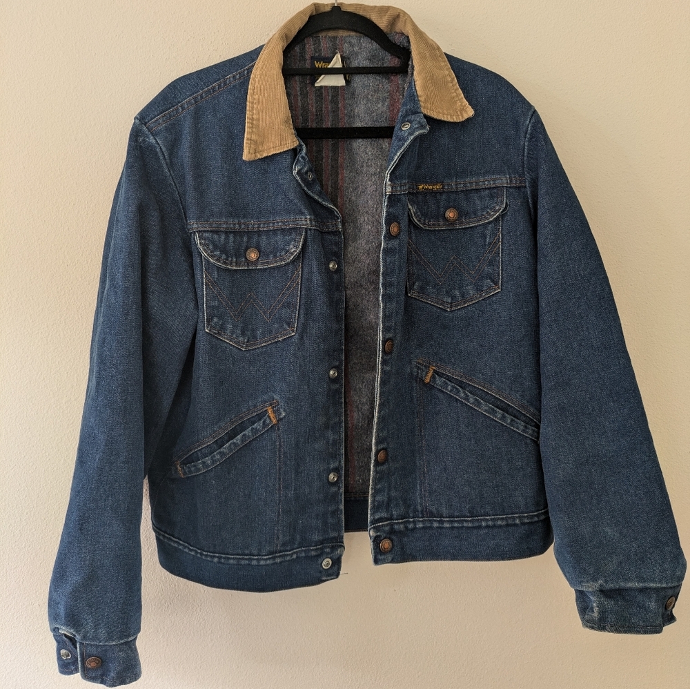 Vintage Wrangler Denim Jacket Flannel Lined Corduroy Collar Unisex size 42